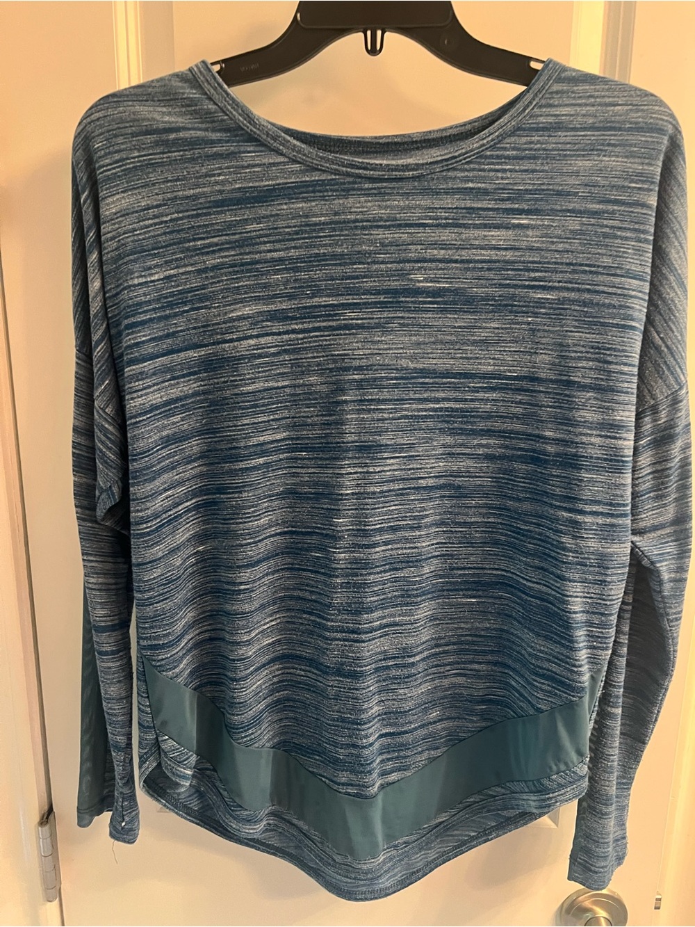 bcg Blue Heathered Long-Sleeve Top with Fine Mesh Hem